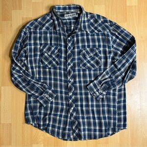 Vintage Trailblazer Blue and White Plaid‎ Pearl Snap Shirt Western XL